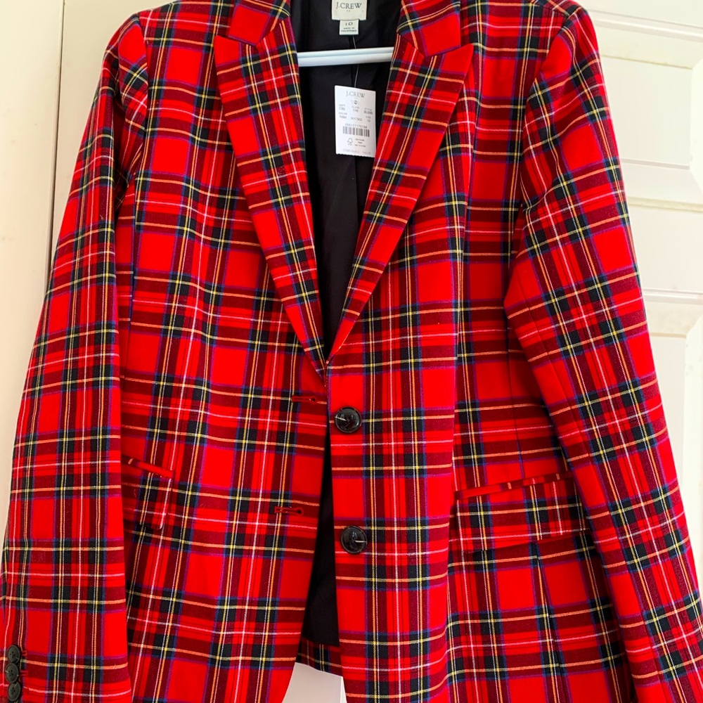 J. Crew Red and Black Sport Coat with Plaid Design